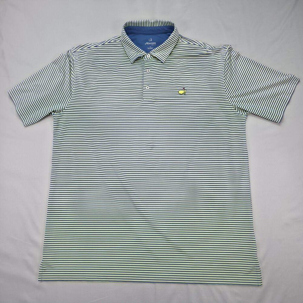Masters Tech Mens XL Polo Augusta National Golf Blue Green Striped Performance